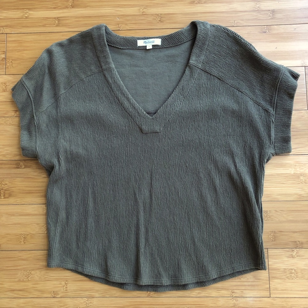 Madewell Short Sleeve Ribbed Top Olive Green